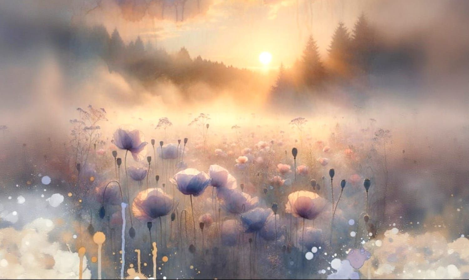 Ethereal Poppy Field at Sunrise in Impressionistic Style