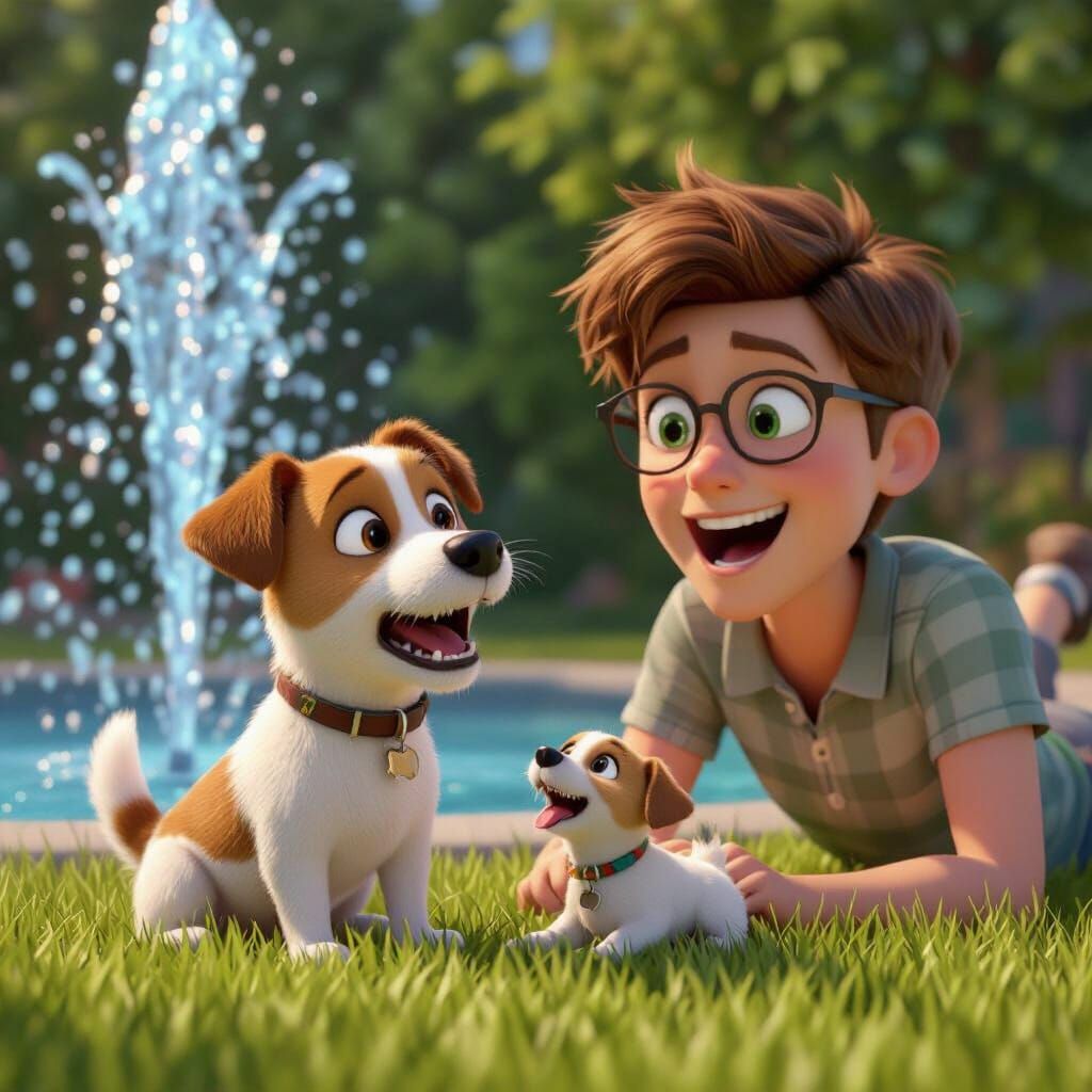 Jack Russell Terrier and Fountain in CGI Animation