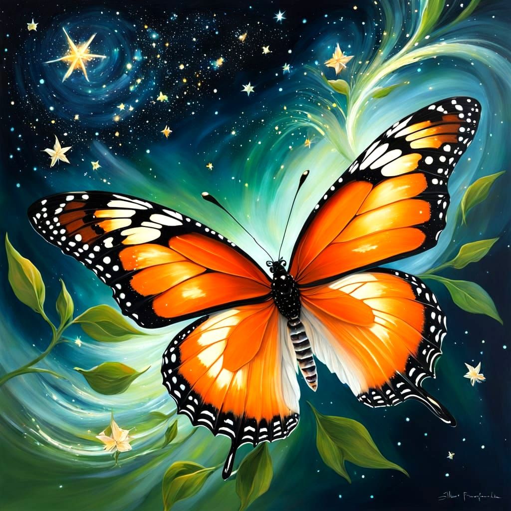 Ethereal Butterfly in Starry Night Sky