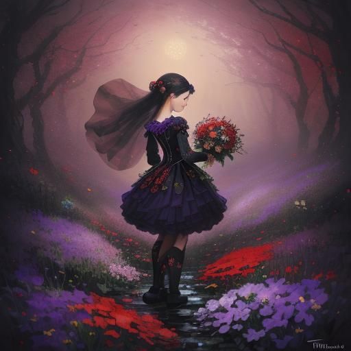 Black and Red Flowers in Ethereal Fantasy Style