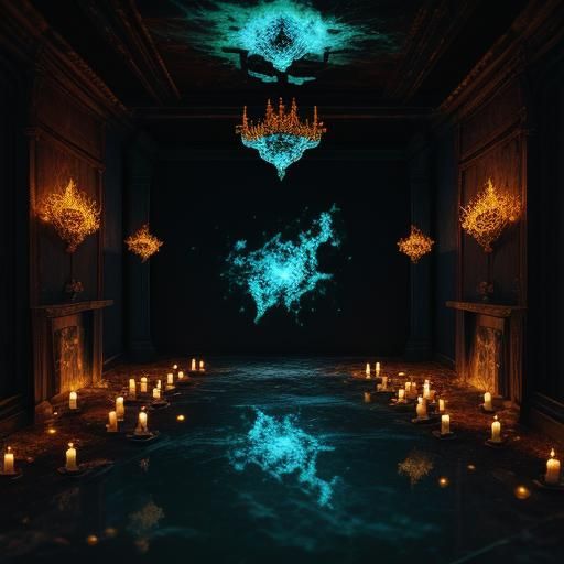 Surreal Dark Goddess in Decaying Room