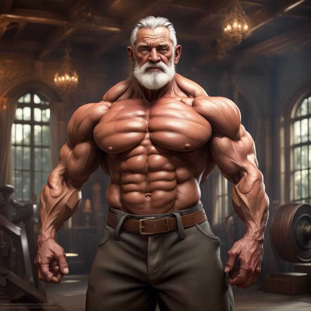 Muscular Old Man Bodybuilder in Detailed Digital Painting