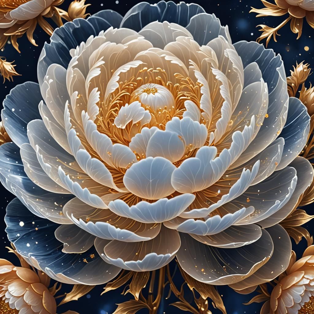 Crystal Peony Portrait with Golden Aura