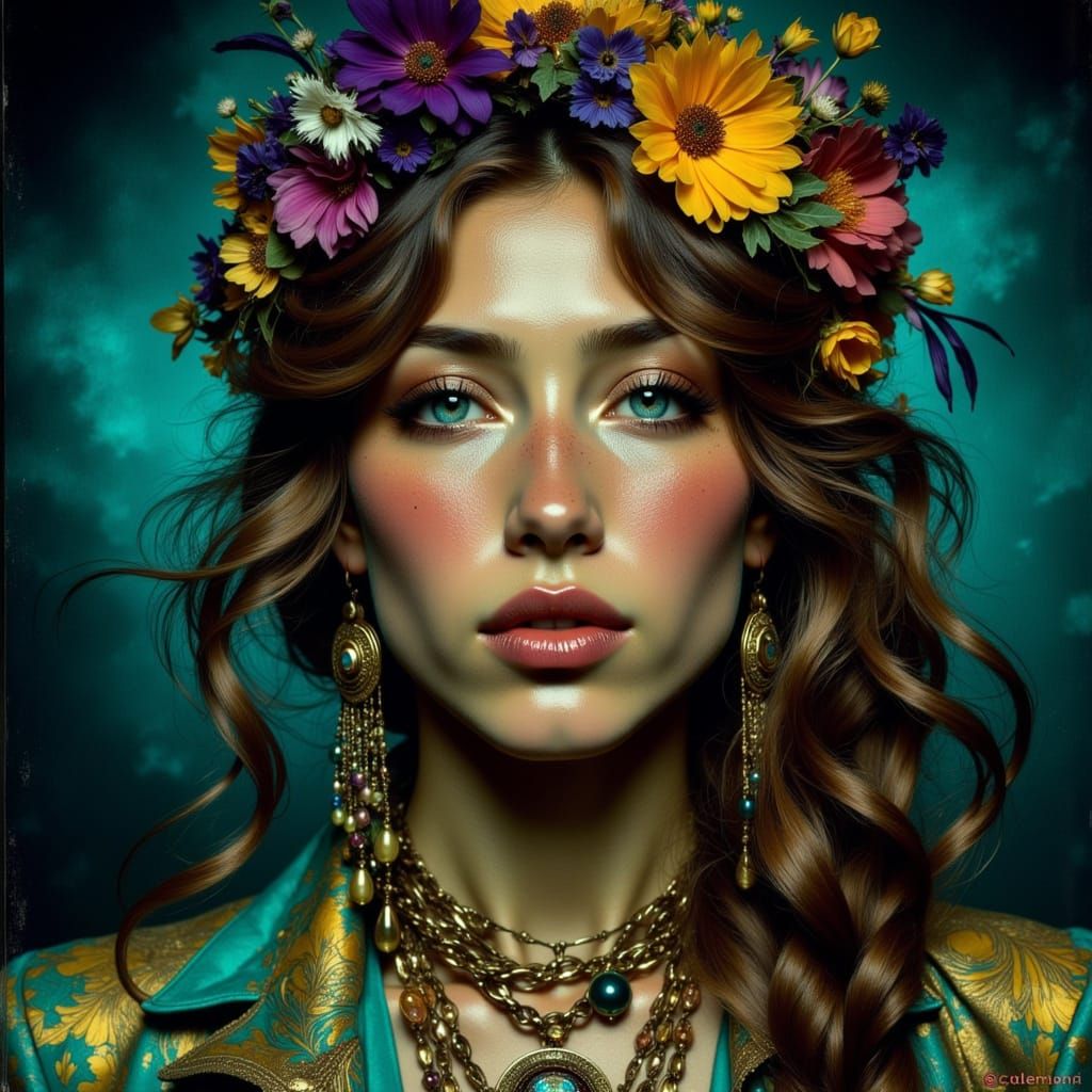 Film Noir Heroine in Vibrant Colors