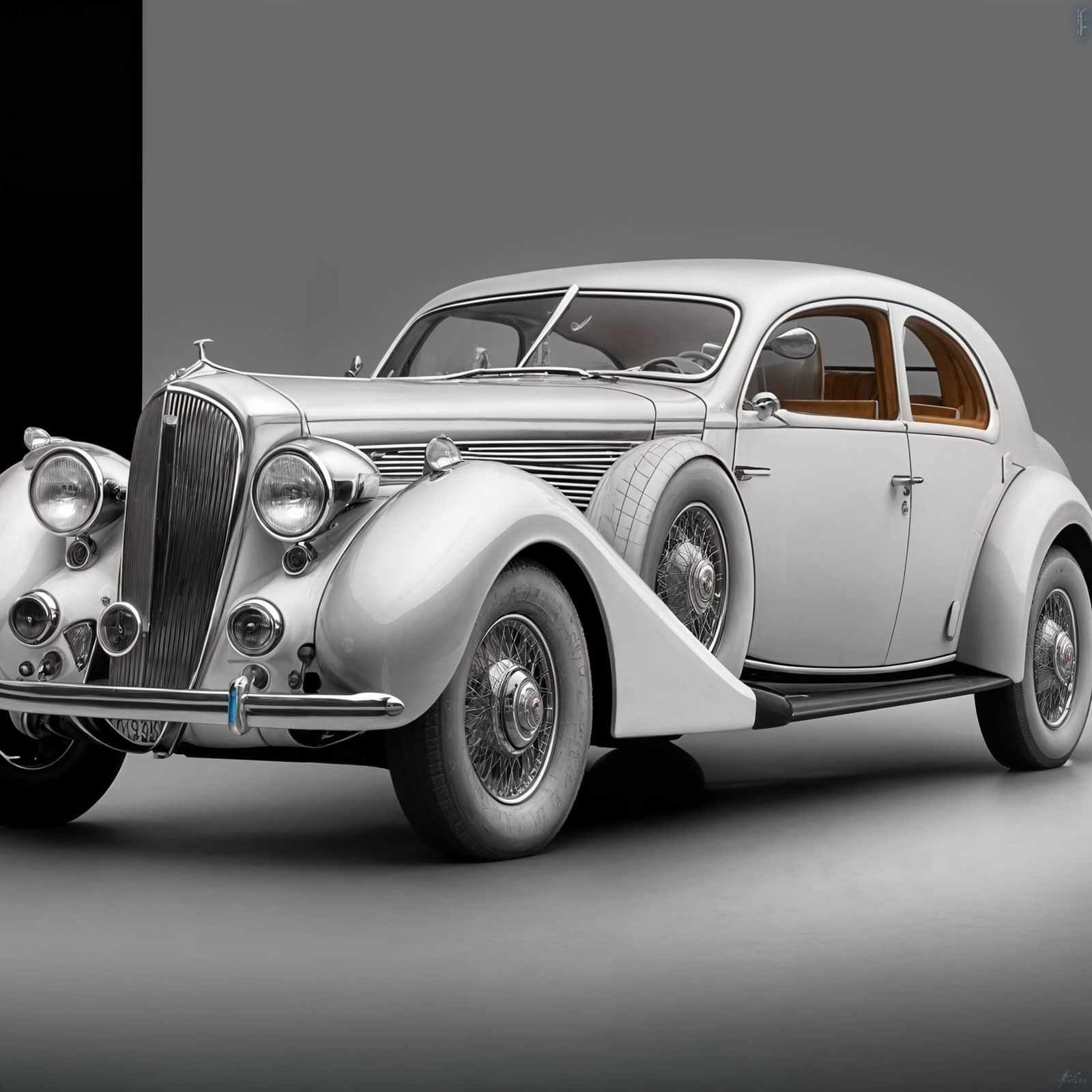 1936 White Luxury Coupe in Art Deco Style