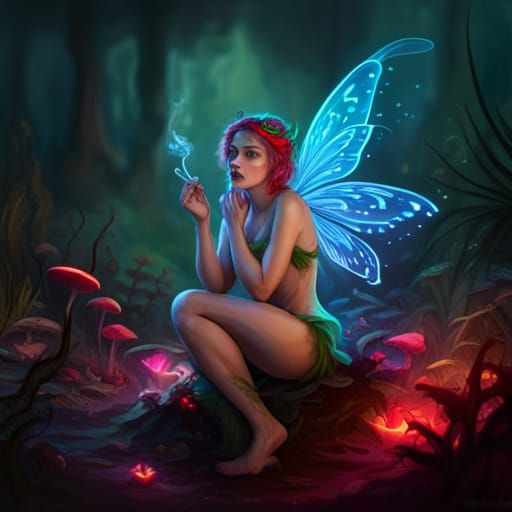 Mushroom Fairy in a Detailed Fantasy Landscape