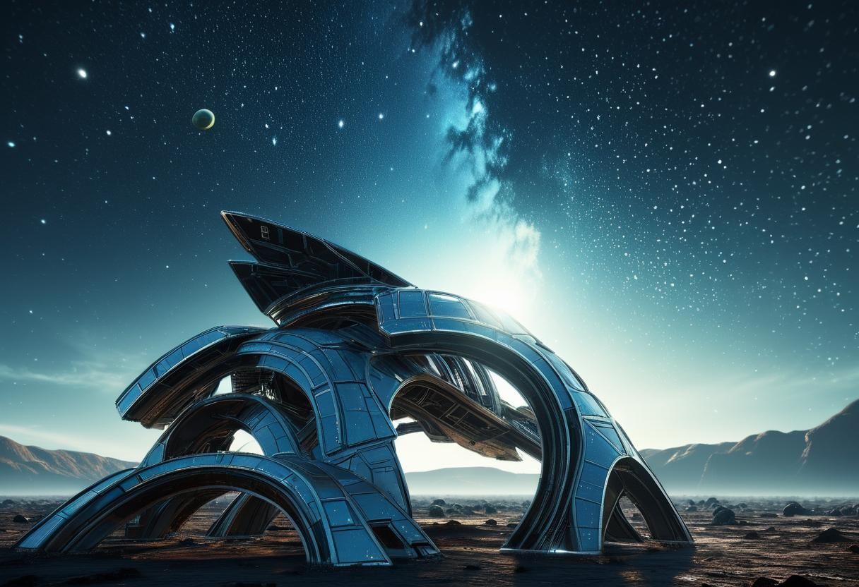 Sci-Fi Alien Structure Amidst Cosmic Flora