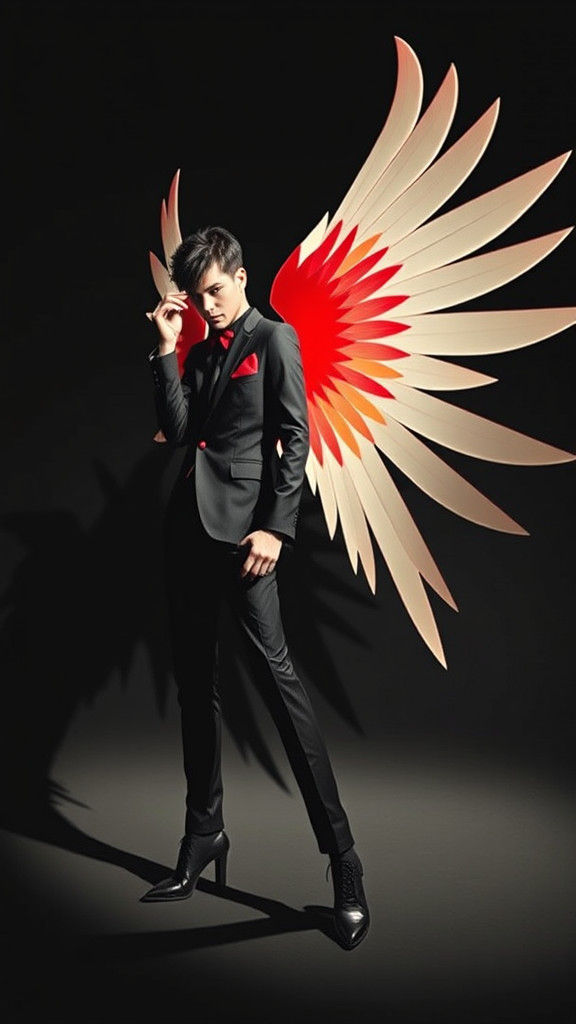 Geometric Winged Model in Dadaist Photogram Style