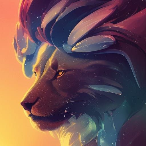 Majestic Space Lion Portrait in Artgerm Style
