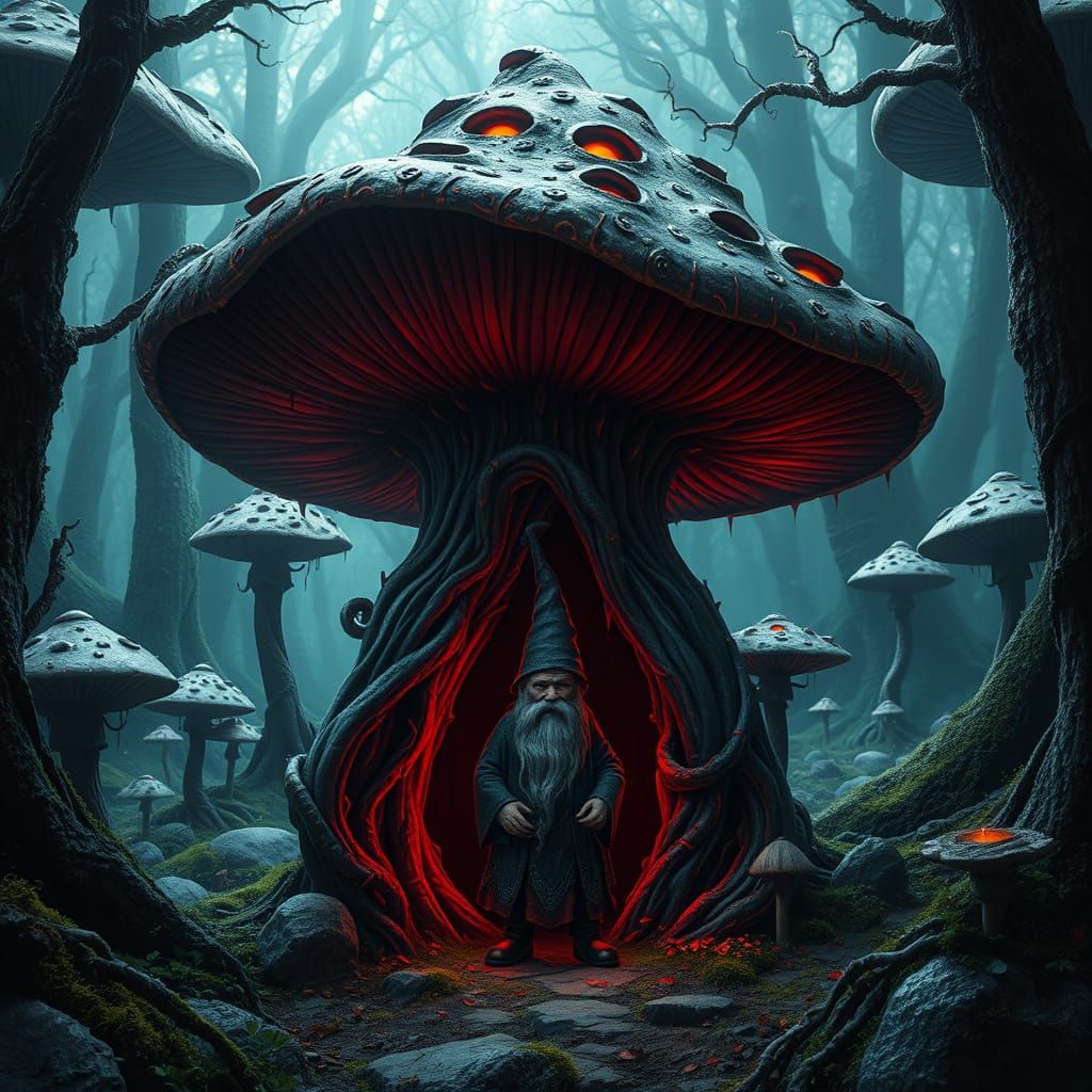 Gothic Mushroom Abode in a Haunting Forest