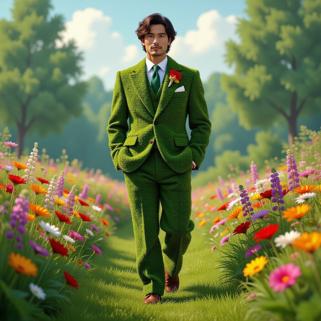 Botanical Suit: A Whimsical and Surreal Portrait