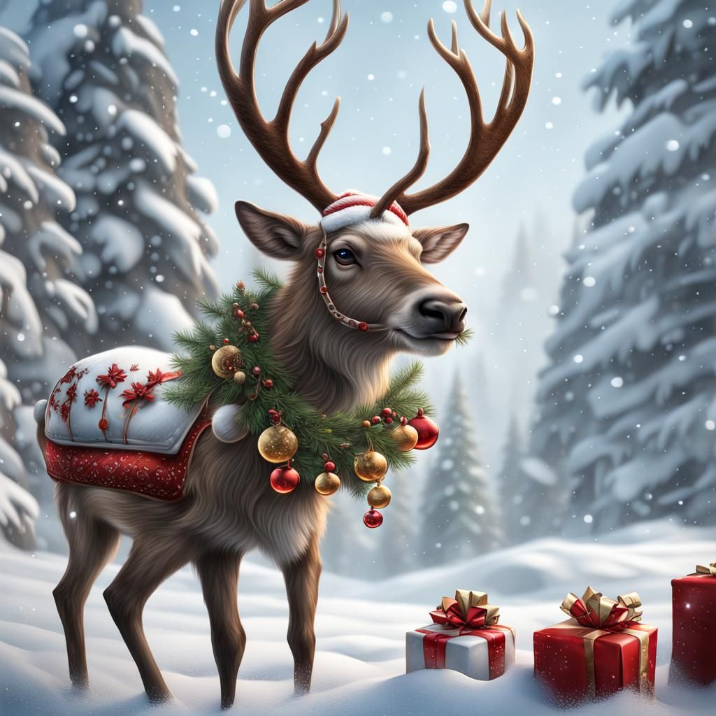 Funny Christmas Reindeer Clipart, Digital Art
