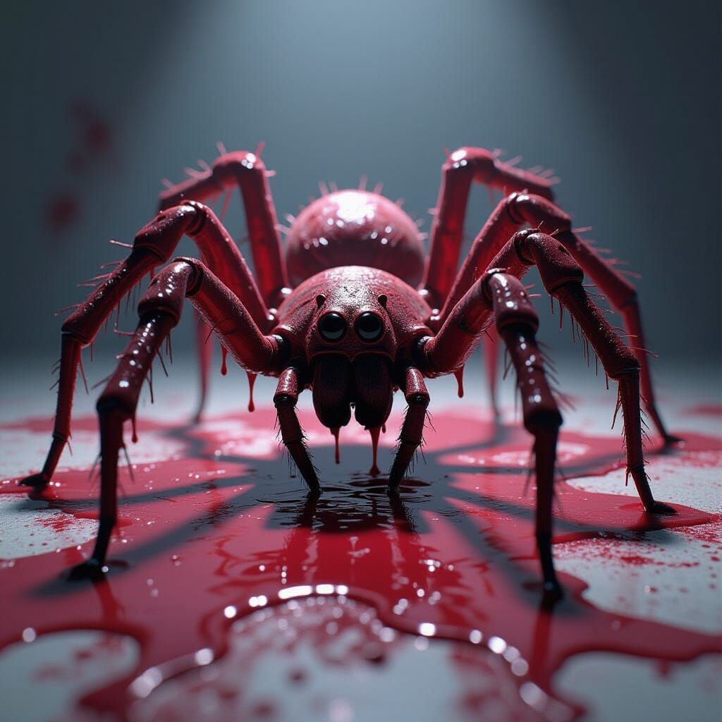 Visceral Blood Spider Sculpture, Horror Digital Painting