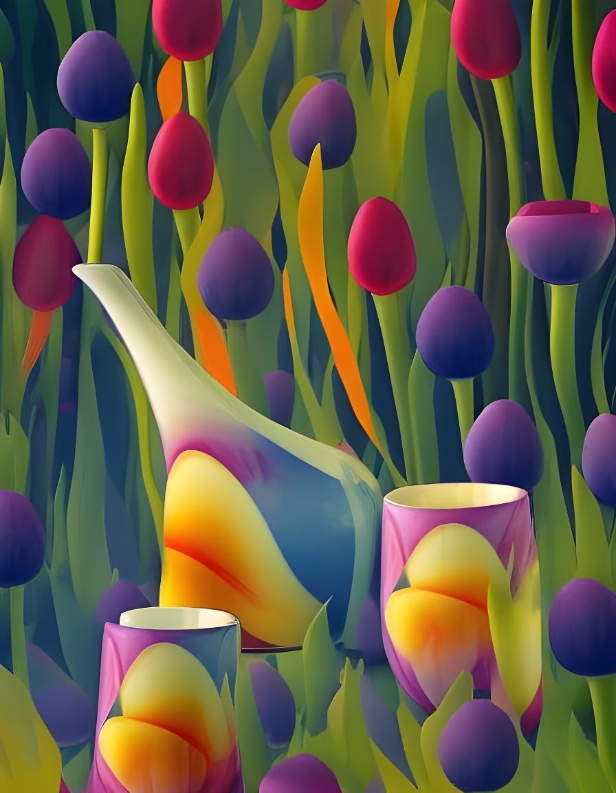 Ceramic Tulips and Teacups with Embossed Shadows