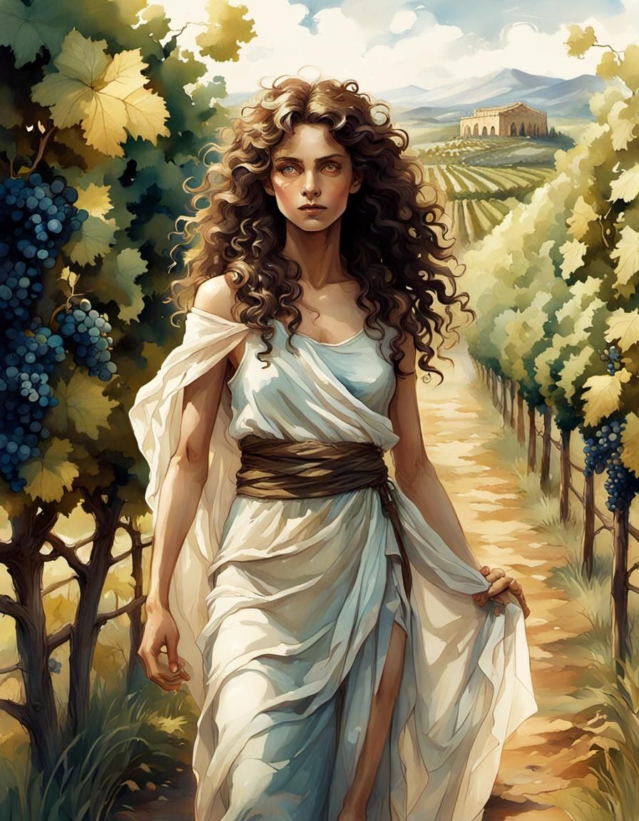 Greek Woman in Vineyard: DreamWorks Animation Watercolor