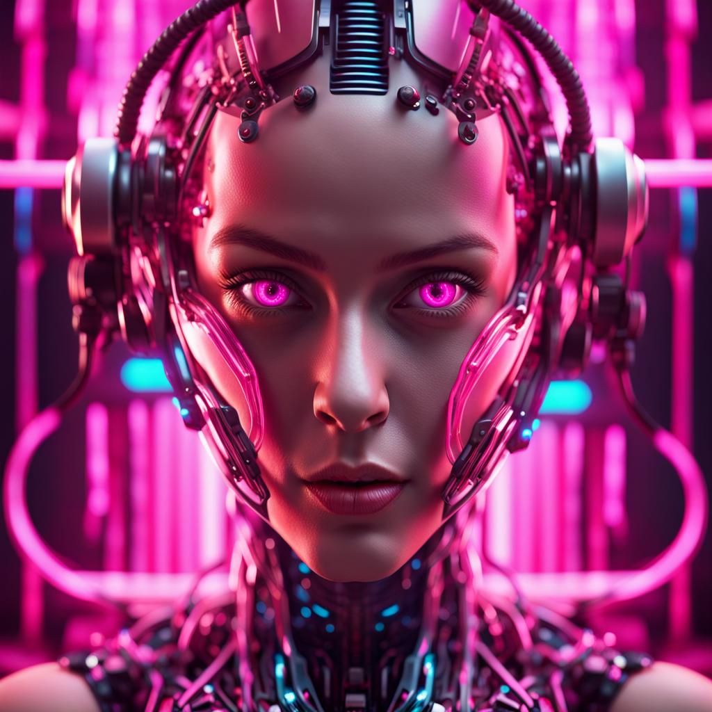 Detailed Android in Retrowave Cyberpunk Hallucination