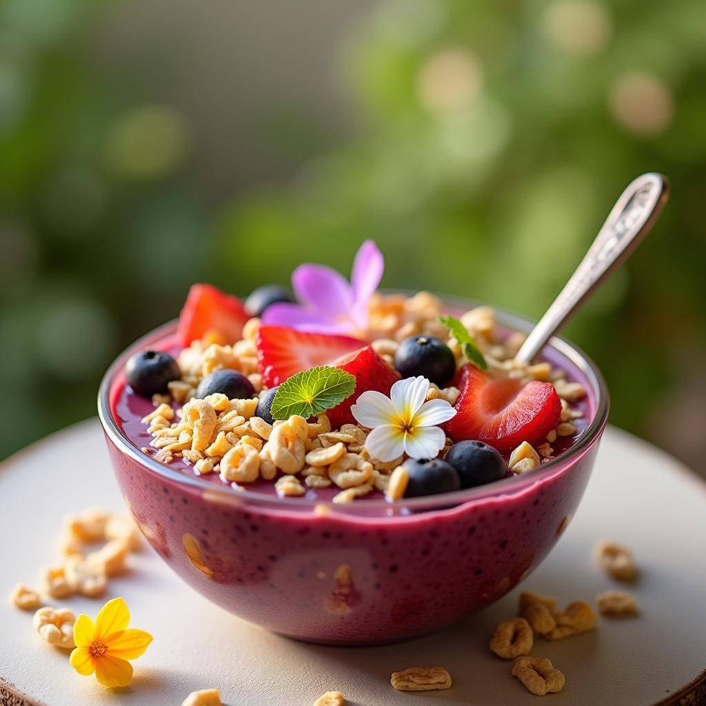 Vibrant Acai Bowls with Toppings in Natural Light