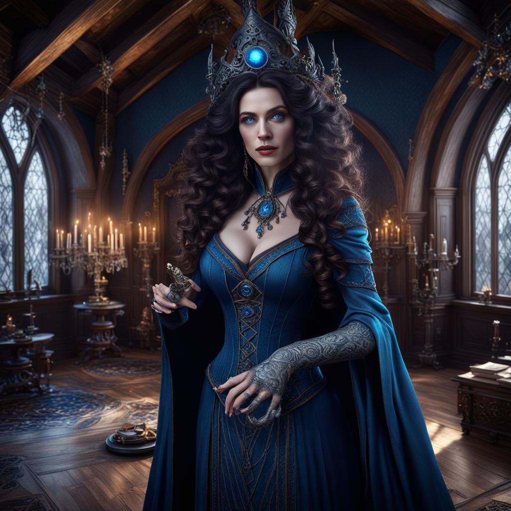 Winter Sorceress Casting Spells in Victorian Attic