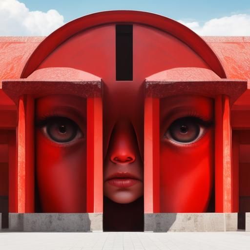 Surrealistic Red Humanoid Face