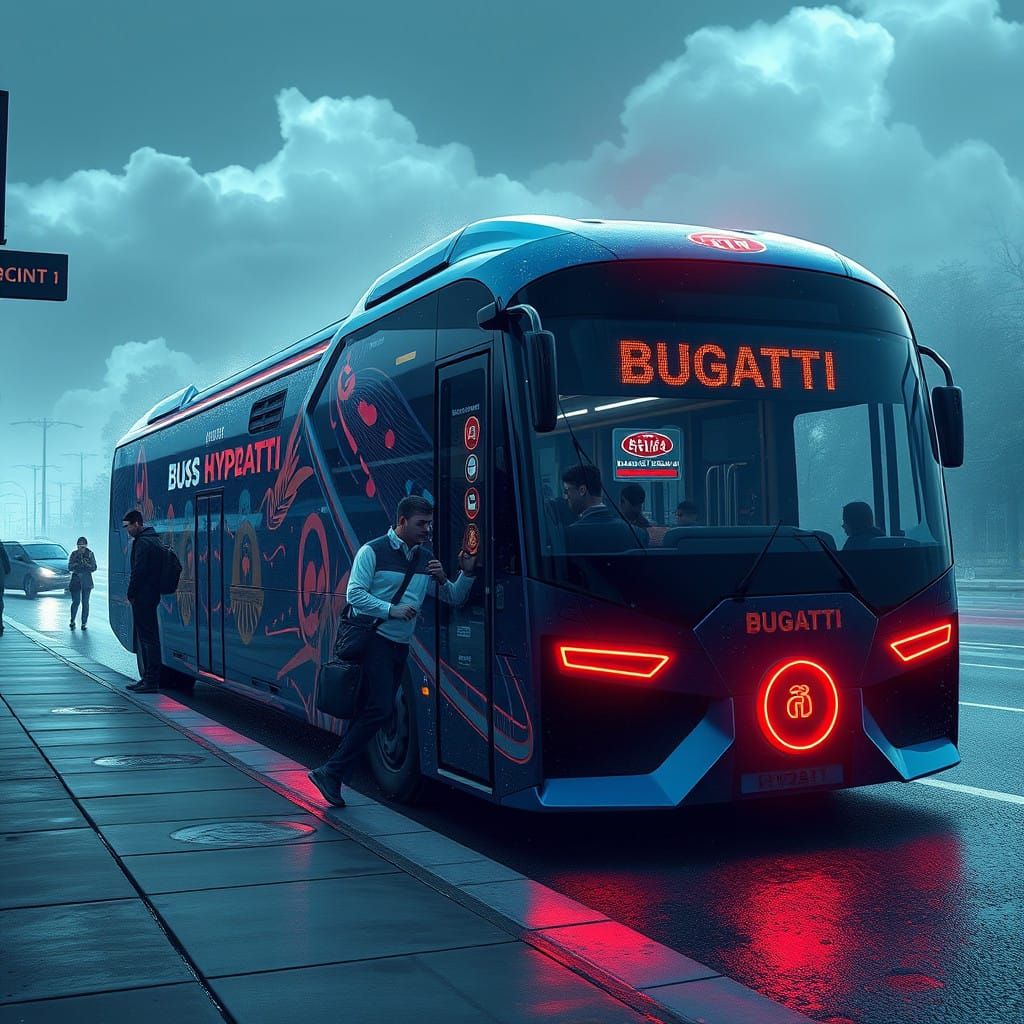 Passengers Waiting in Futuristic Hyperbus Concept
