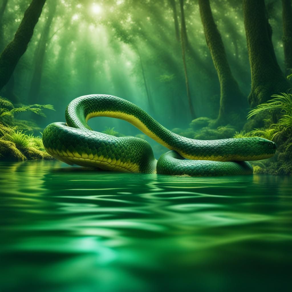 Anaconda in Green Forest Using 3D Parallax