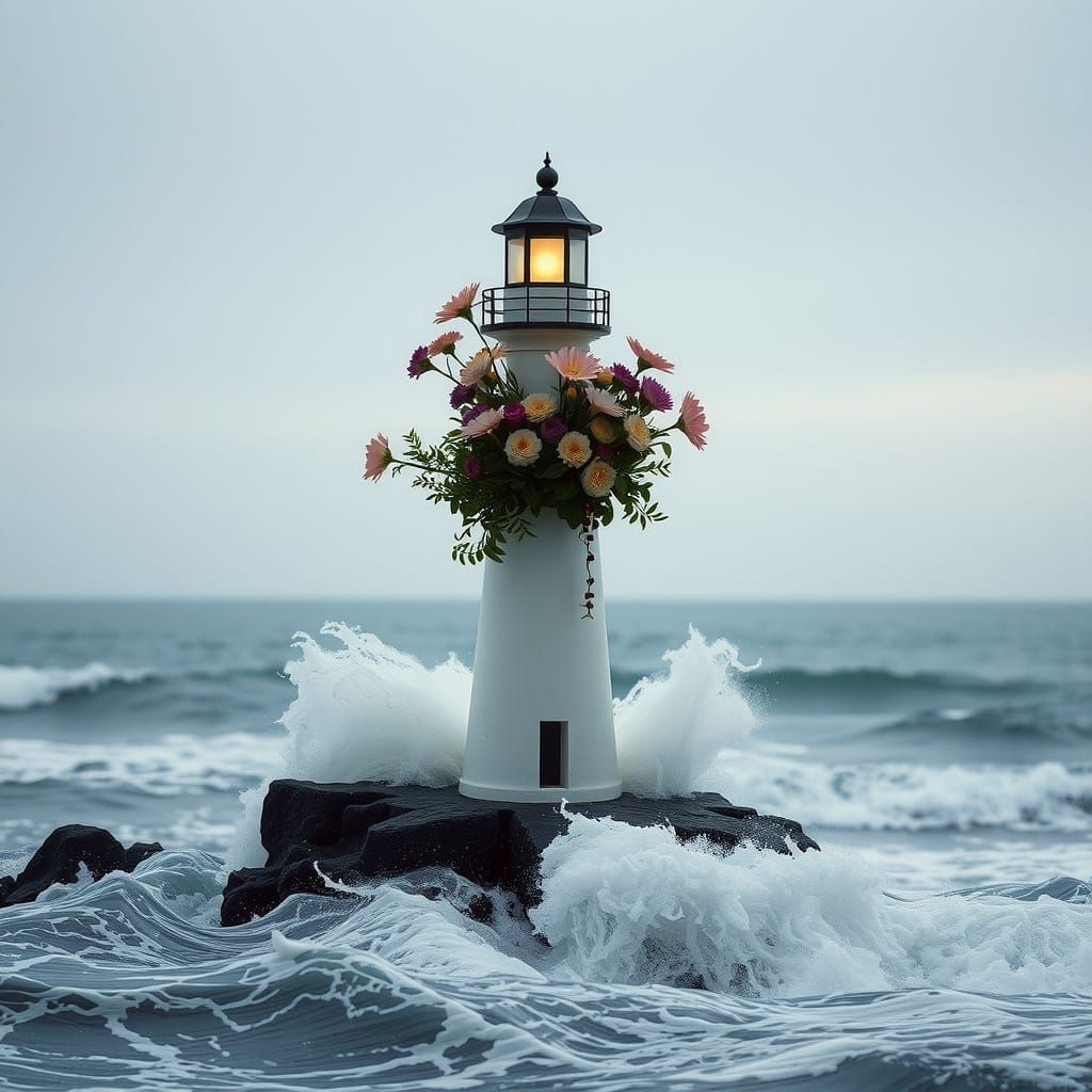 Lighthouse Vase on Stormy Island: Grainy Film Photo