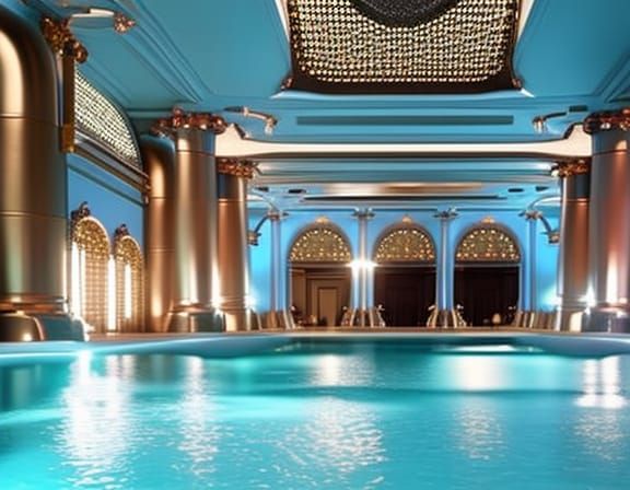 Robots Clean Baroque Pool in Sci-Fi Style