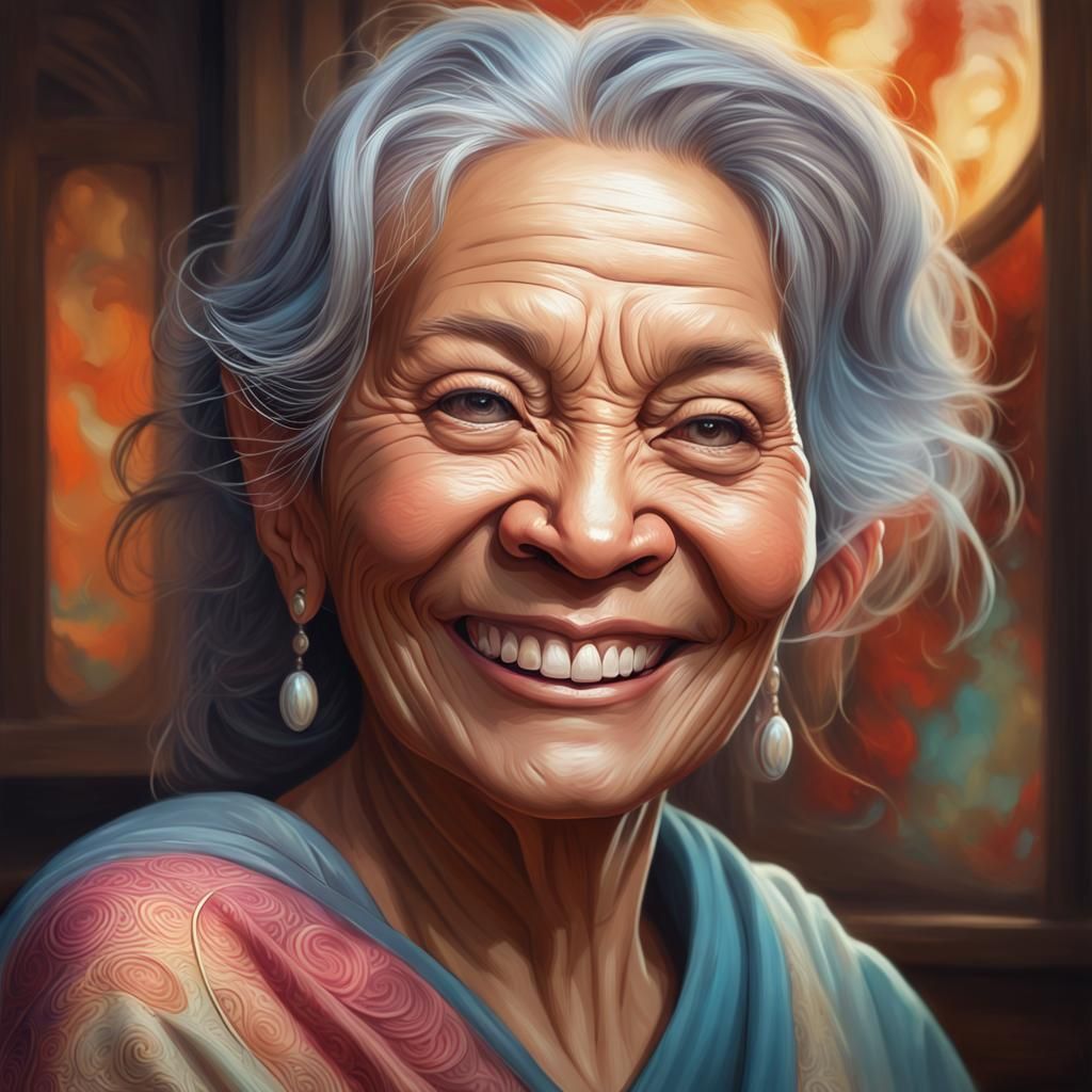 Smiling Malaysian Woman Portrait in Oil Paint Style