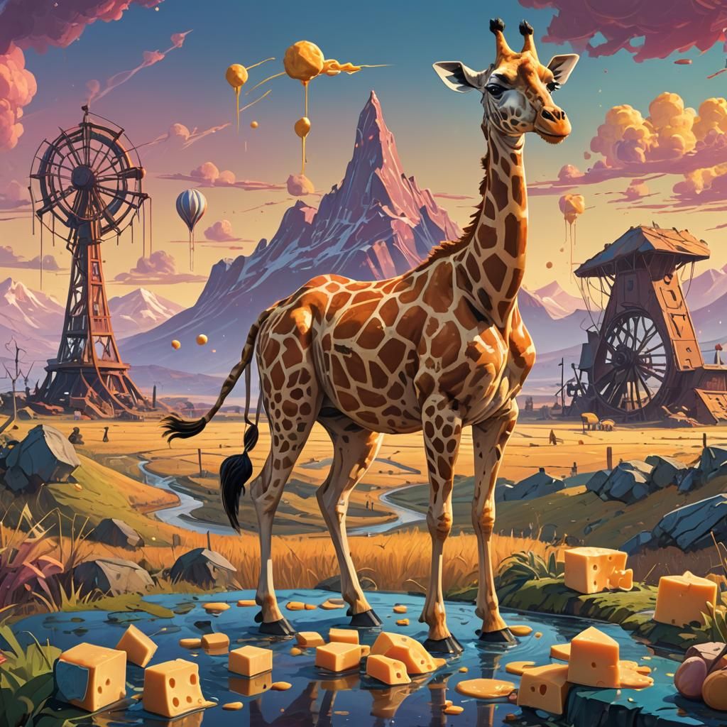 Cheese Giraffe in Fantasy Landscape, Digital Art