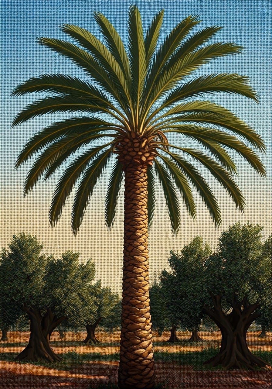 Palestinian Palm Tree Portrait in Pointillist Style