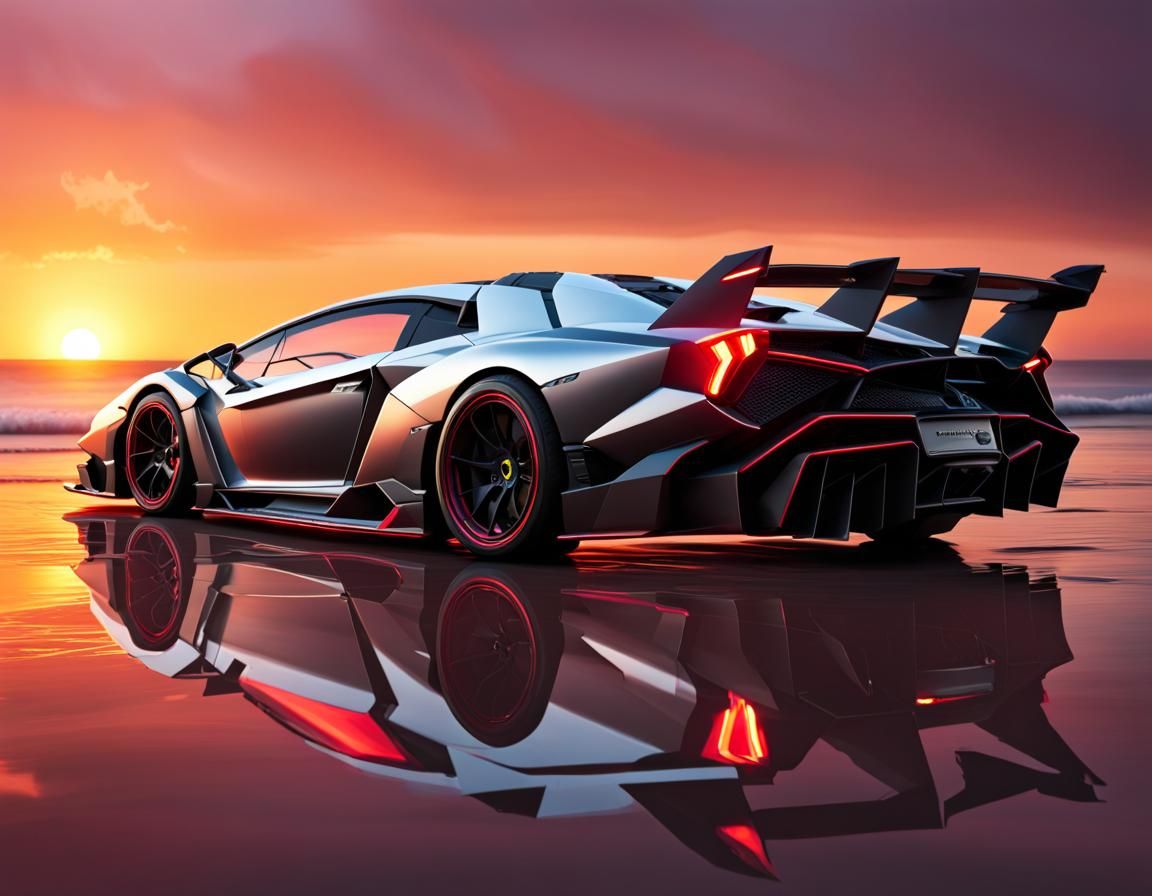 Lamborghini Veneno at Sunset: Hyperrealistic Automotive Art