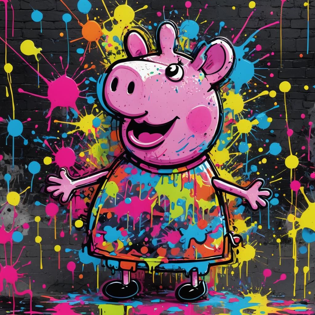 Peppa Pig Graffiti Splash Art in Neon Colors