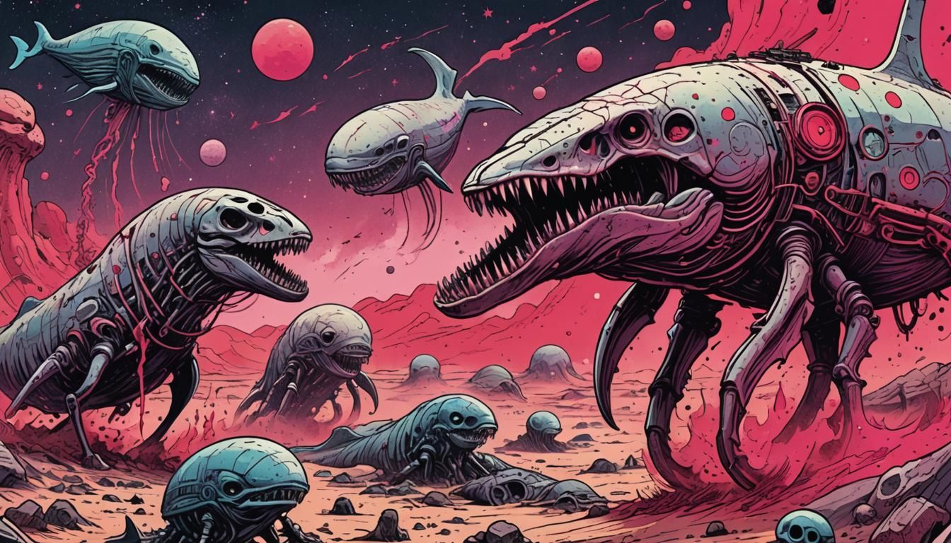 Martian Whale Skeletons in Polish Comic Style