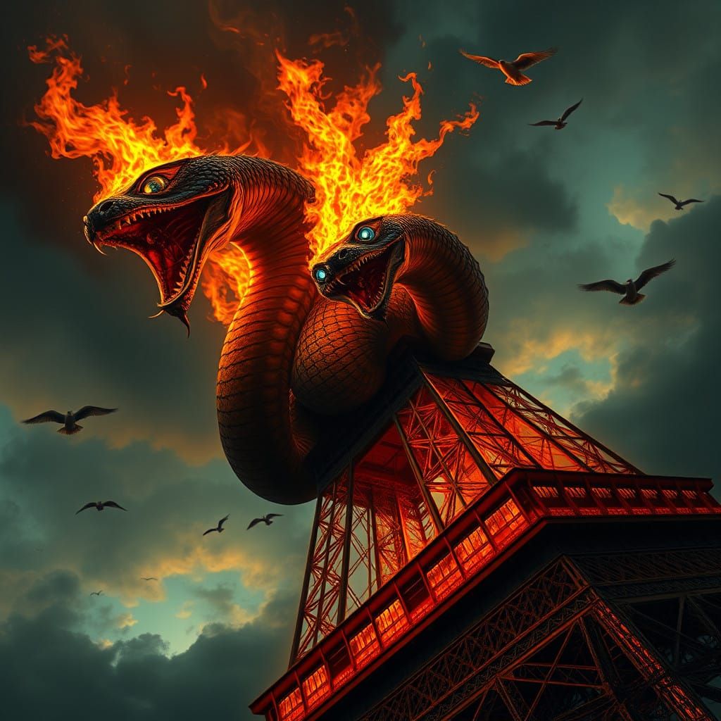 Surreal Paris Inferno: Serpentine Beast Unleashes Flames on ...