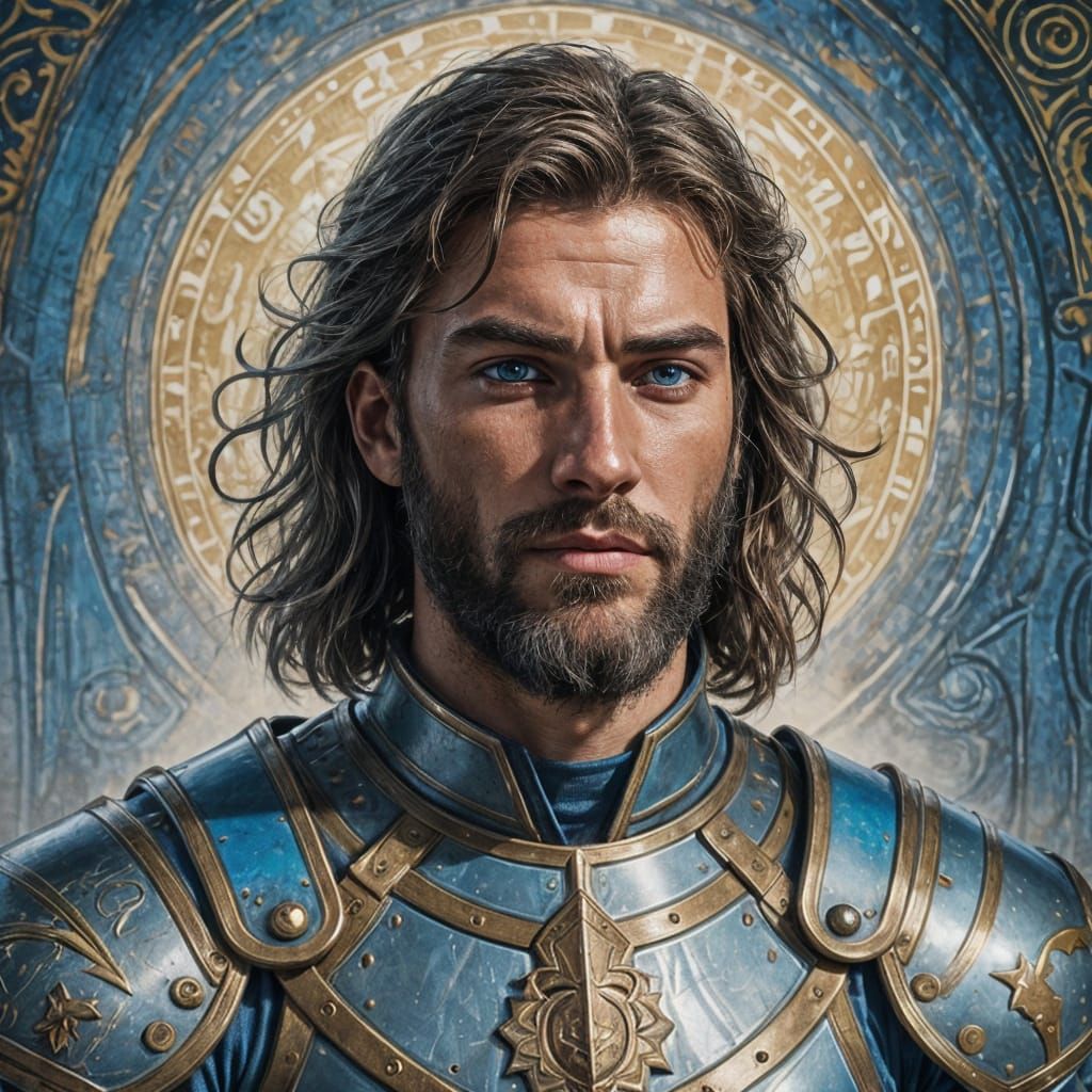 Armored Paladin with Halo in Digital Portrait