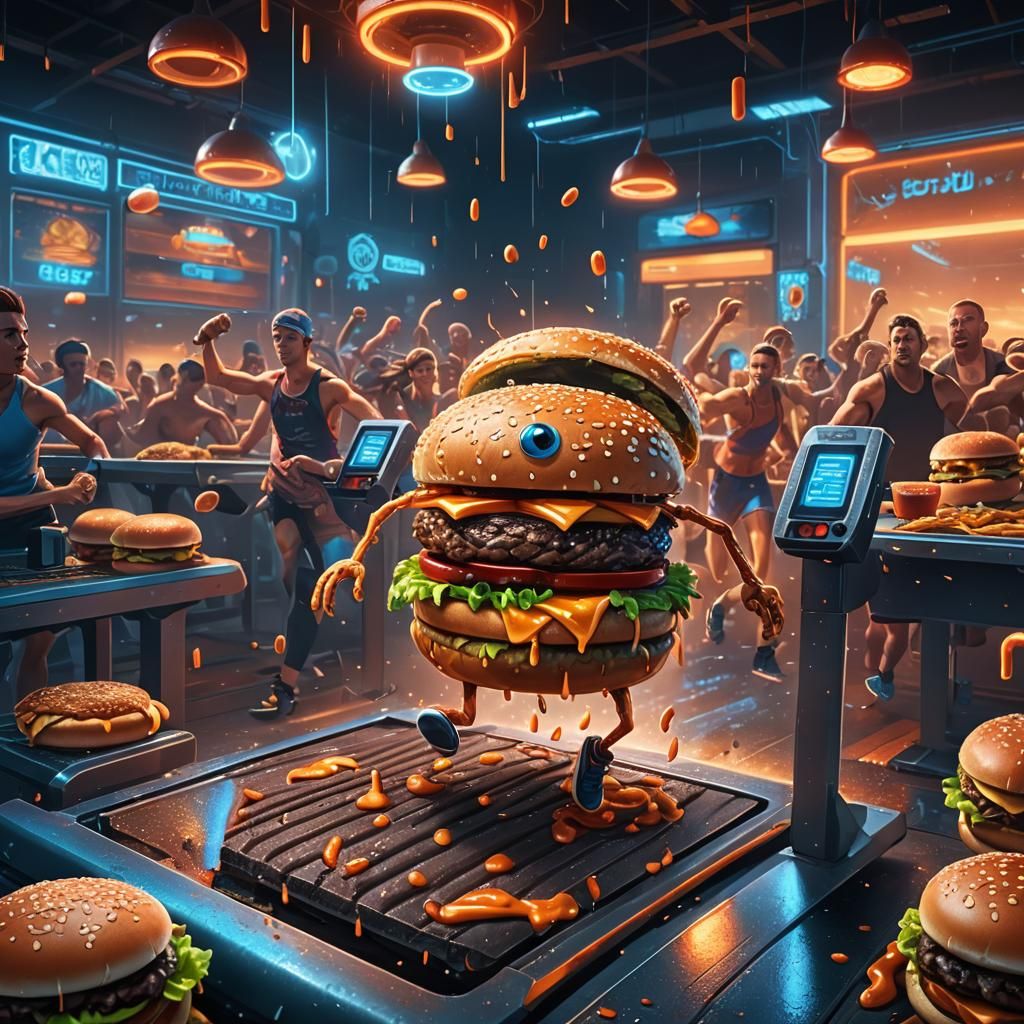 Hamburger on Treadmill: Fantasy Matte Painting