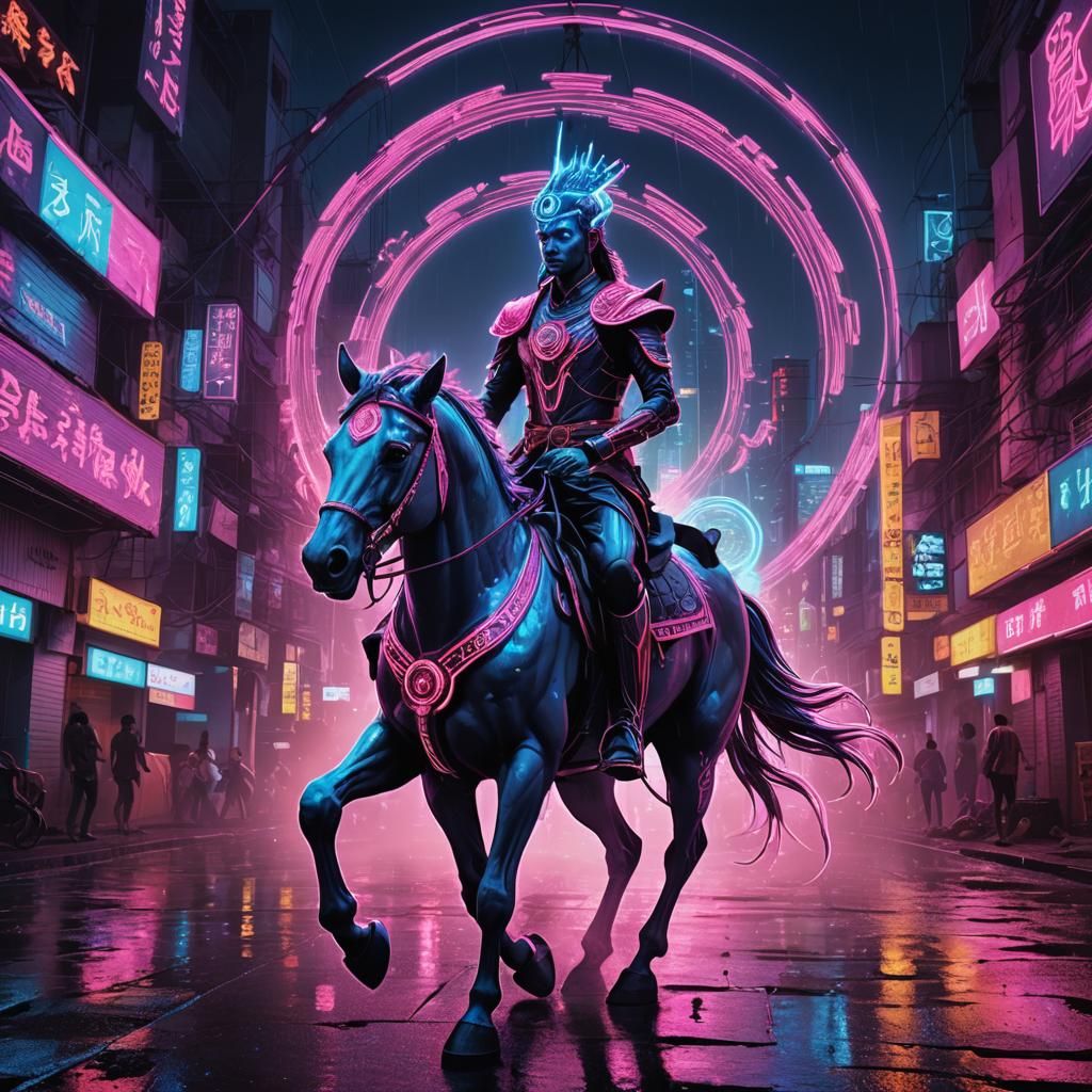 Kalki Rides in Neon-Lit Cyberpunk City