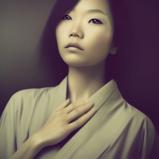 Elegant Asian Woman in Kimono Portrait