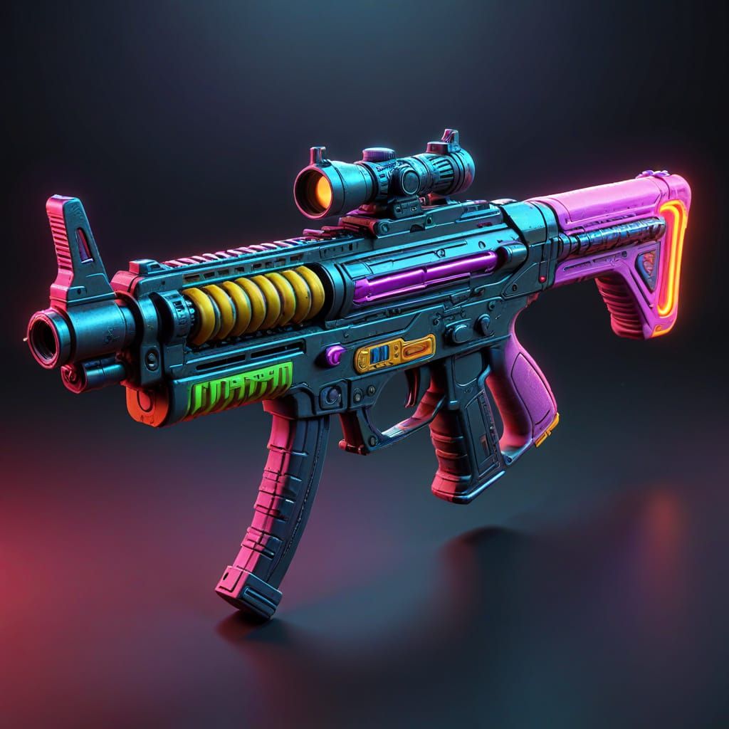 Cyberpunk Alien Assault Rifle in Neon Retro Style