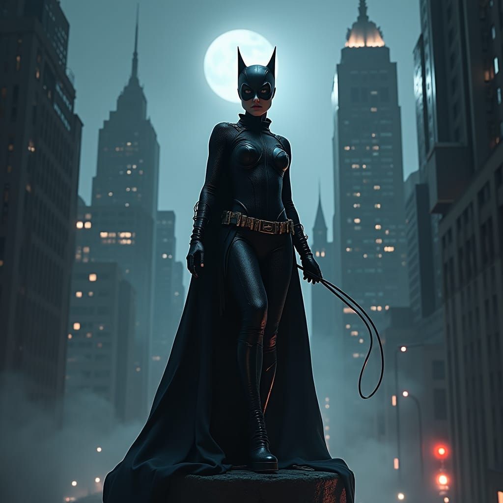 Catwoman: Heroic Gotham Protector in Futuristic Noir