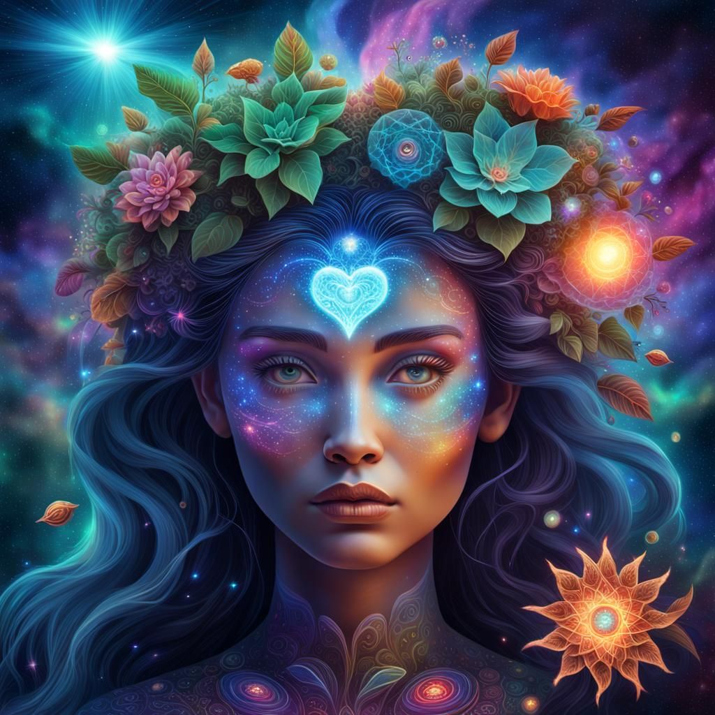 Mysterious Cosmic Goddess Portrait in Surreal Style