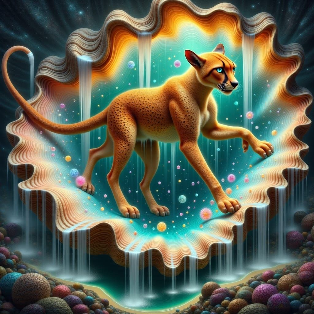 Majestic Cheetah Emerges from Cosmic Seashell in Ethereal Li...