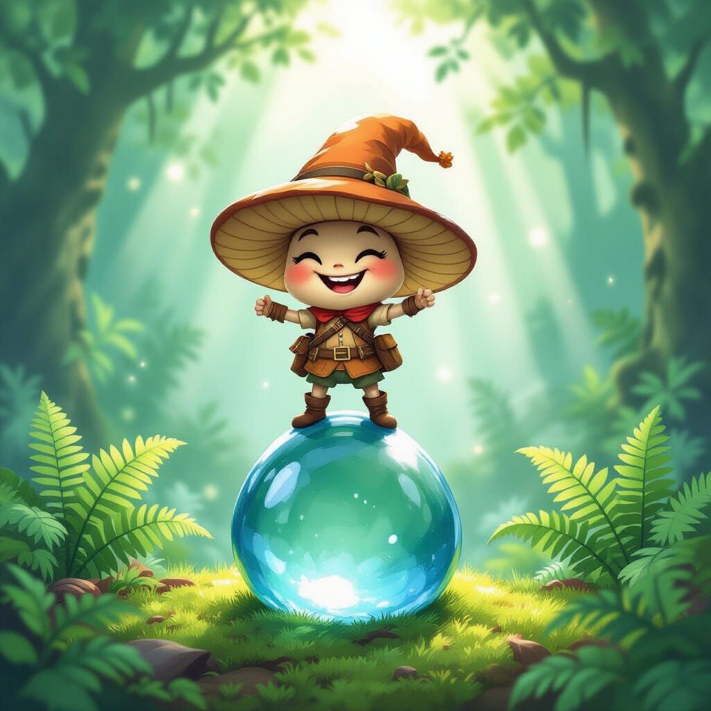 Mischievous Mushroom Adventurer in Enchanted Forest