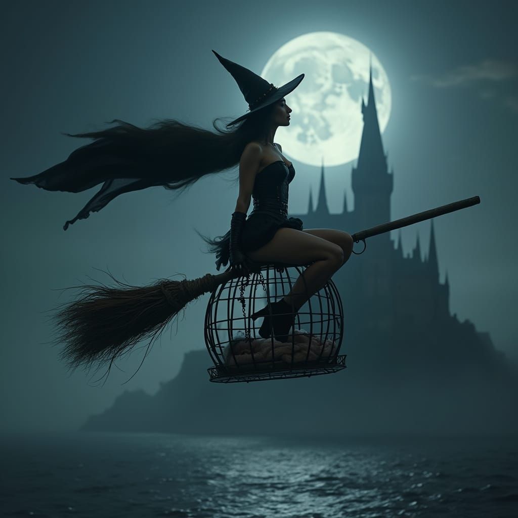 Mystical Night Flight Above Moonlit Ocean