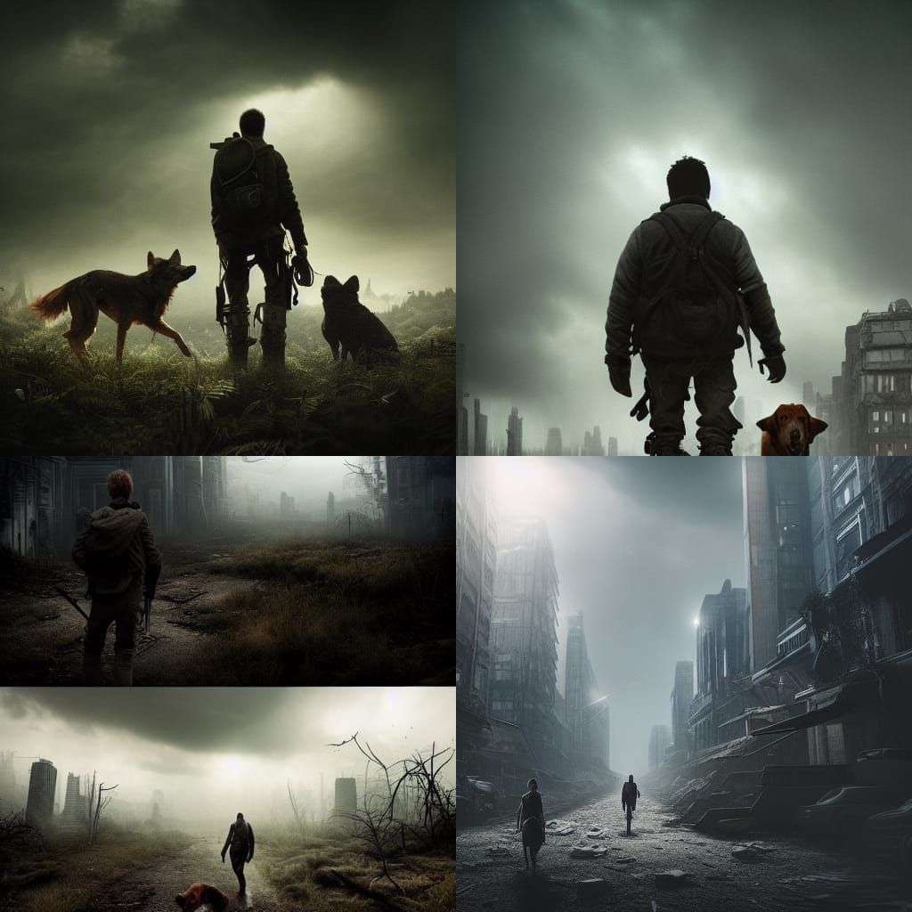 Post-Apocalyptic Cityscape with Lone Wanderer