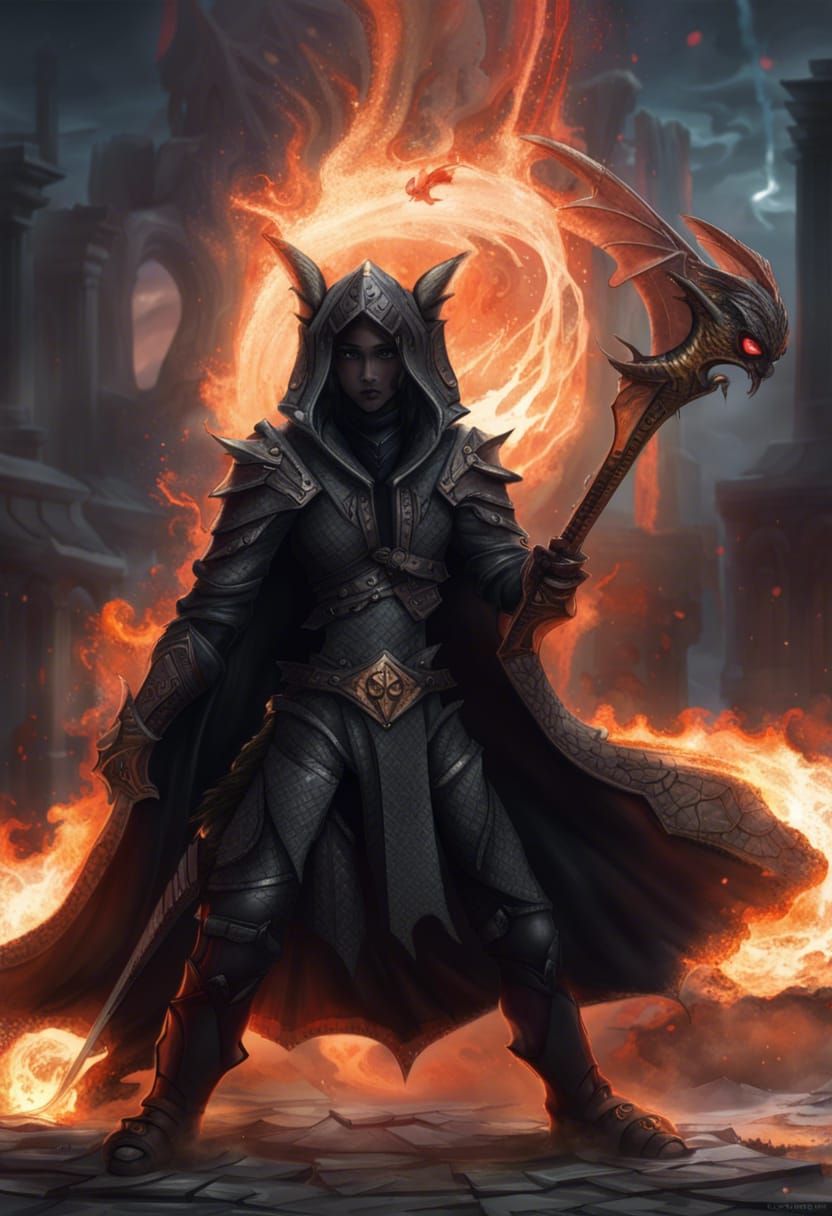 Figure with Black Draconic Wings