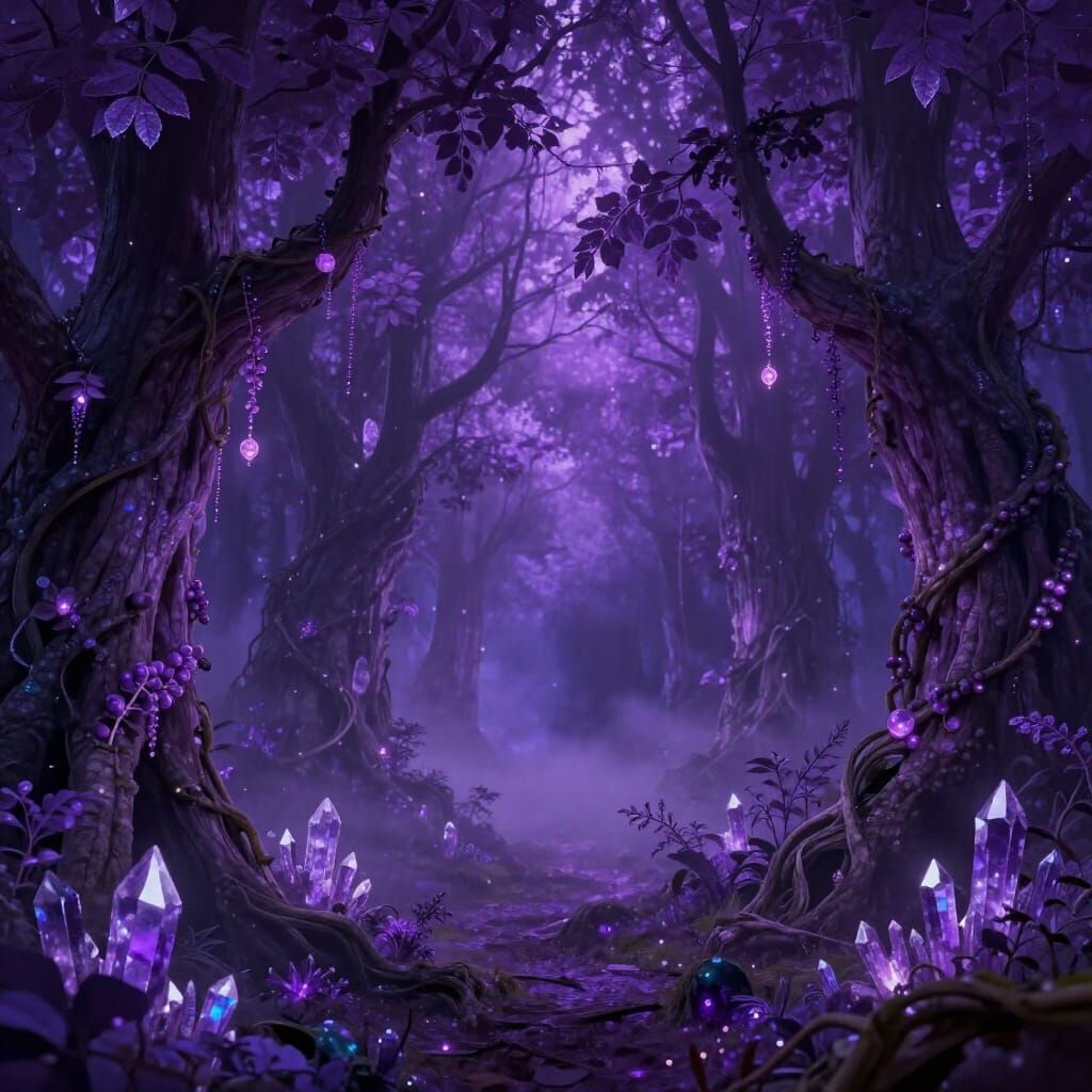 Enchanted Violet Forest with Amethyst Trees