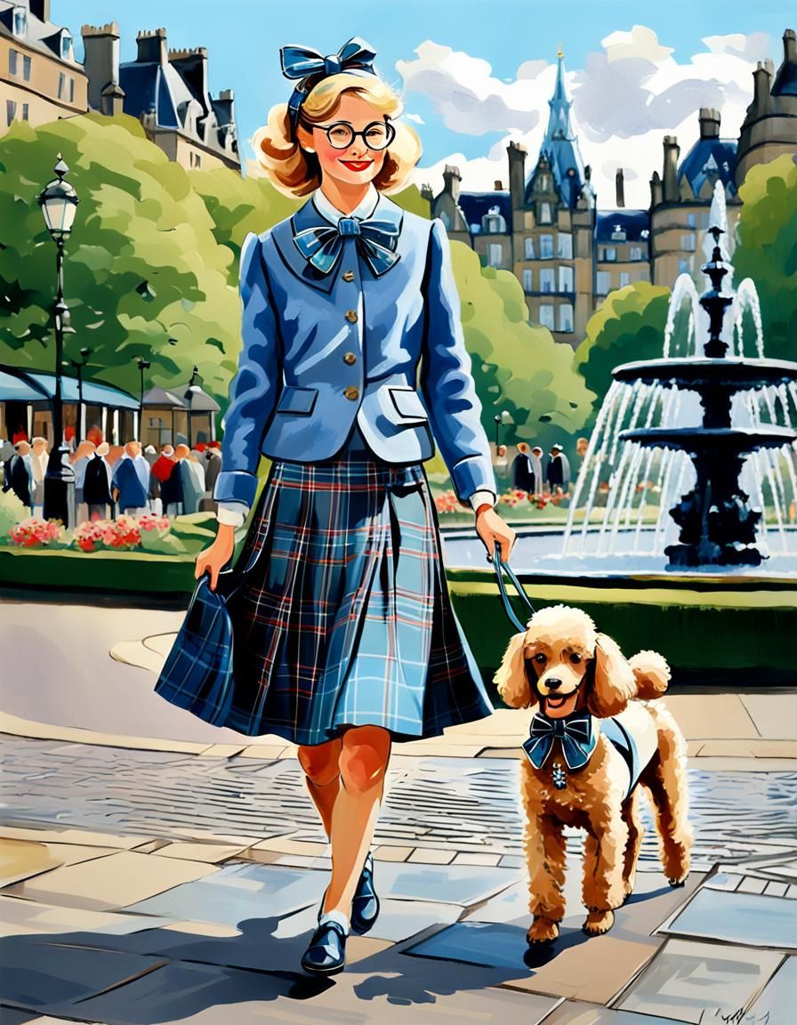 Parisian Fashionista and Poodle in Edinburgh, Impressionist ...