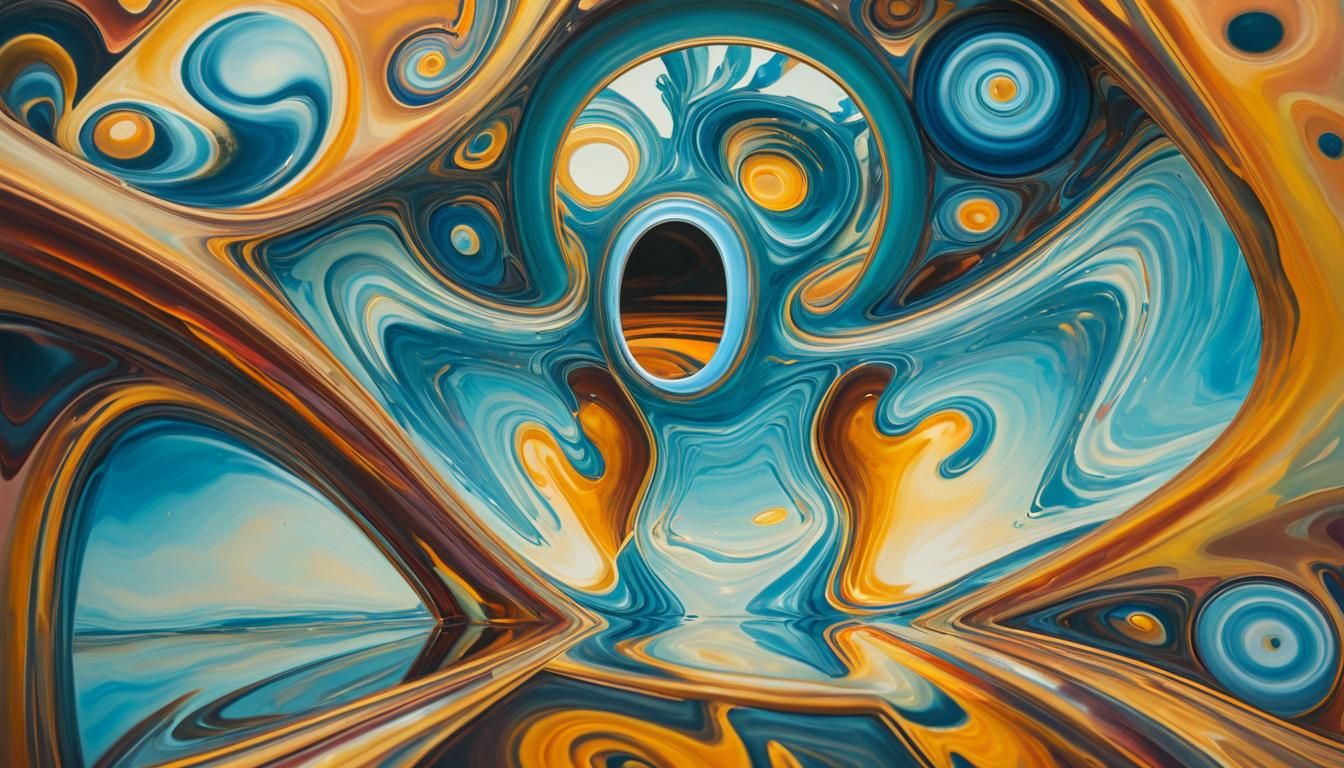 Distorted Mirror Reflection in Surreal Oil Painting