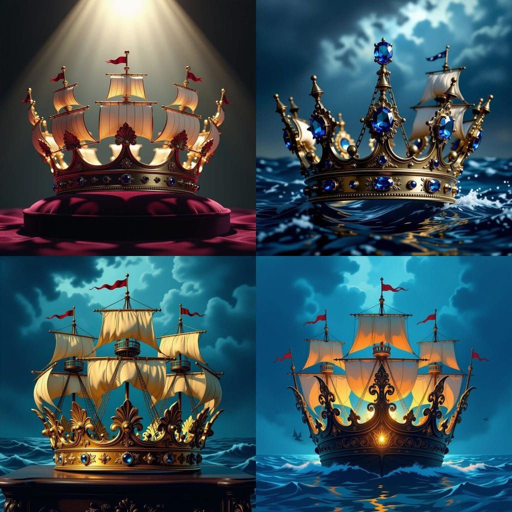 Nautical Crown with Sailing Ship Prongs